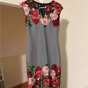 New York & Company Black and Red Floral Midi Dress